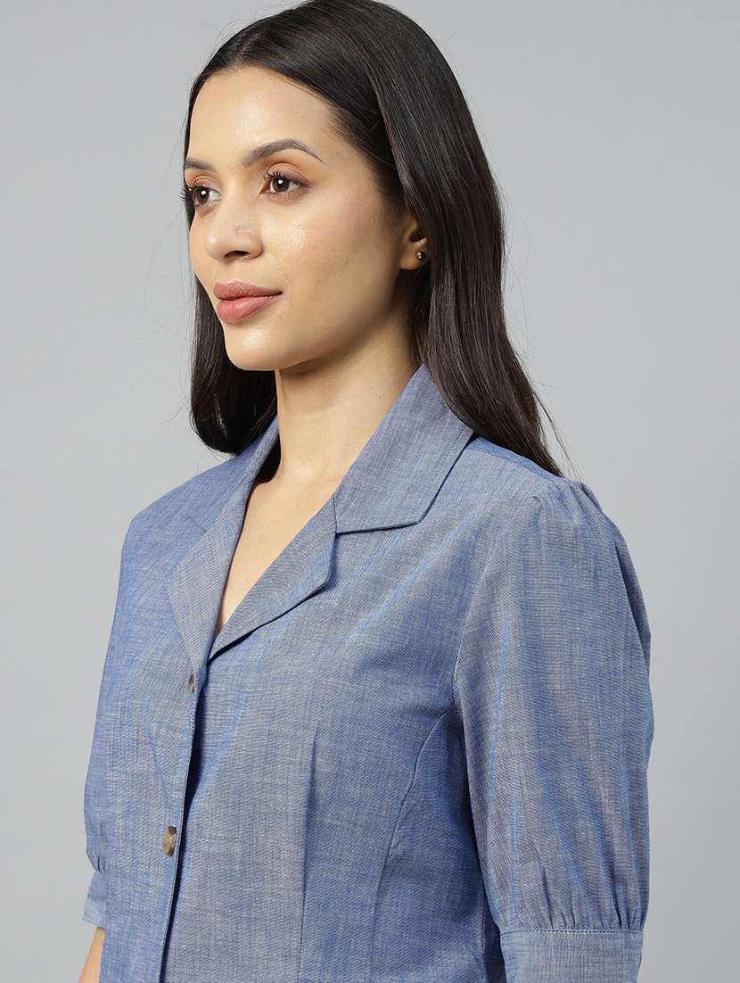 women solid lapel collar regular fit shirt - 22038624 - Standard Image - 3