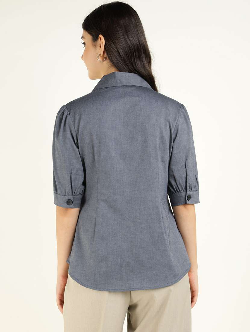 women solid lapel collar regular fit shirt - 22038627 -  Standard Image - 3