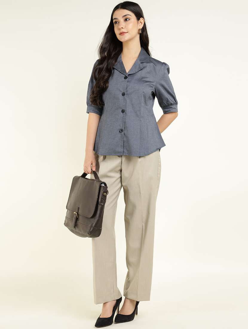 women solid lapel collar regular fit shirt - 22038627 -  Standard Image - 5