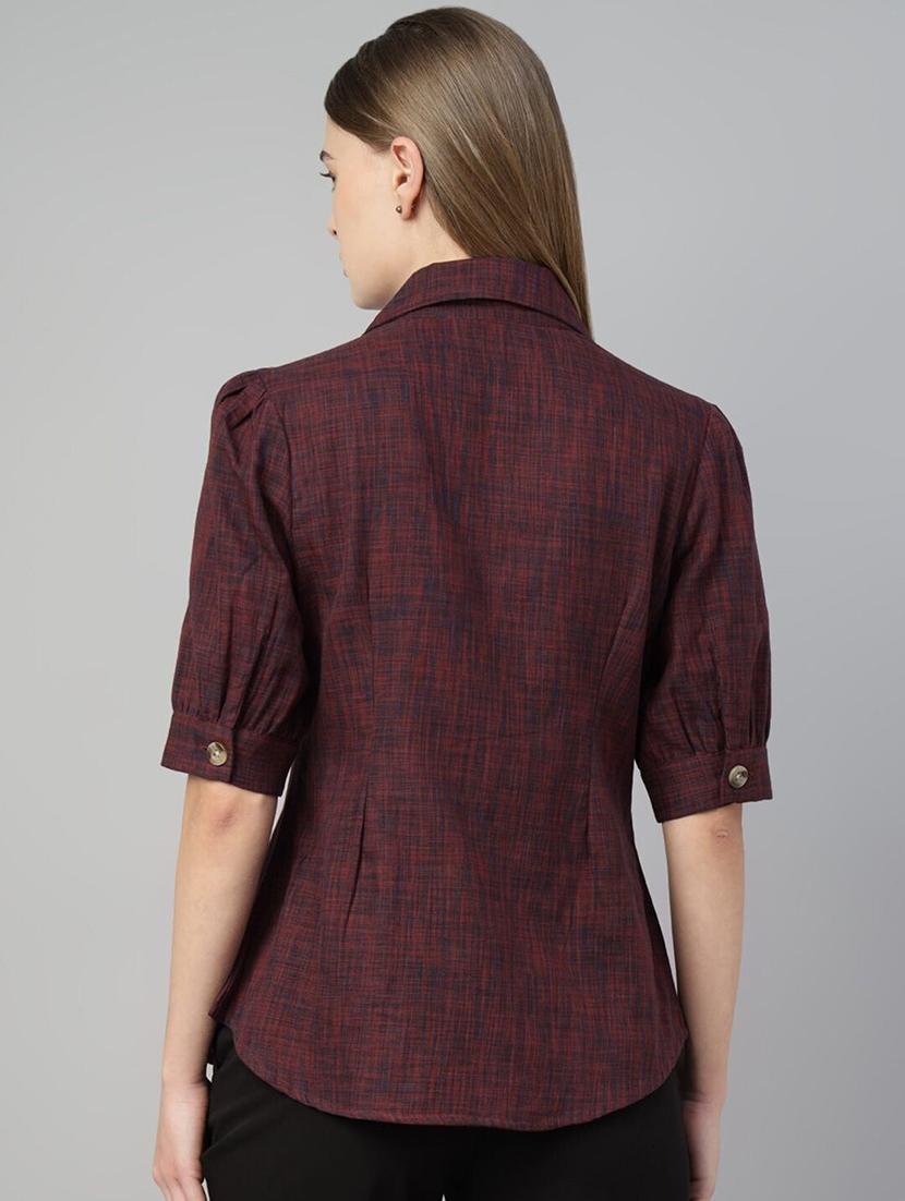 women solid lapel collar puff sleeve shirt - 22038628 - Standard Image - 3