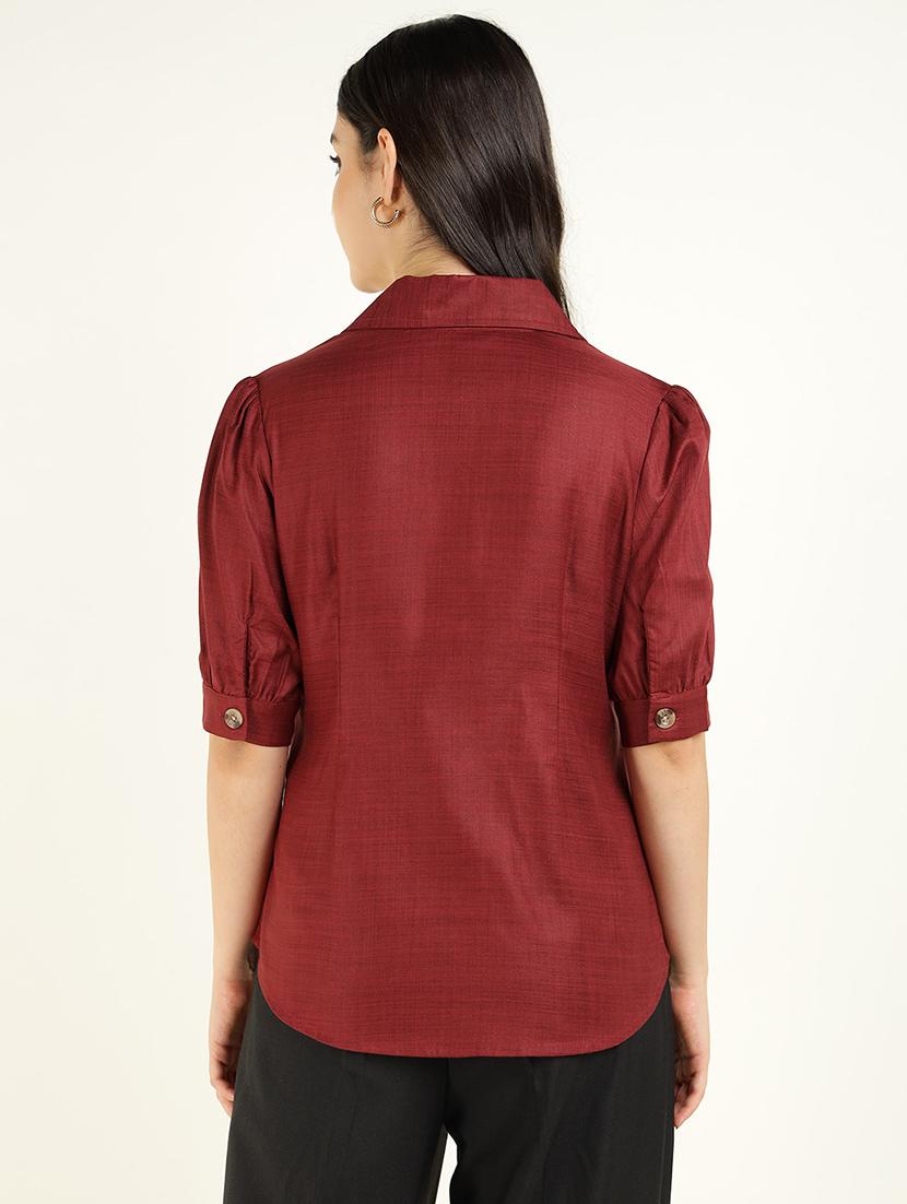 women solid lapel collar regular fit shirt - 22038630 - Standard Image - 3