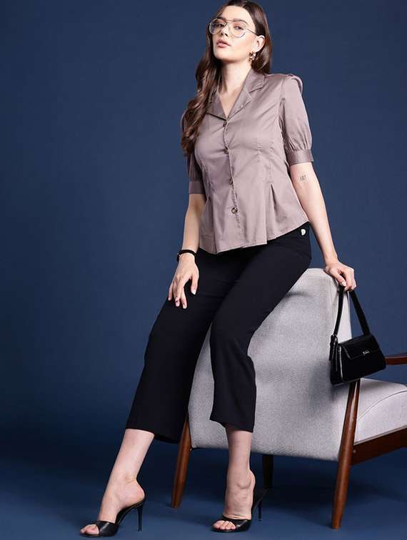 women solid lapel collar regular fit shirt - 22038632 -  Standard Image - 3