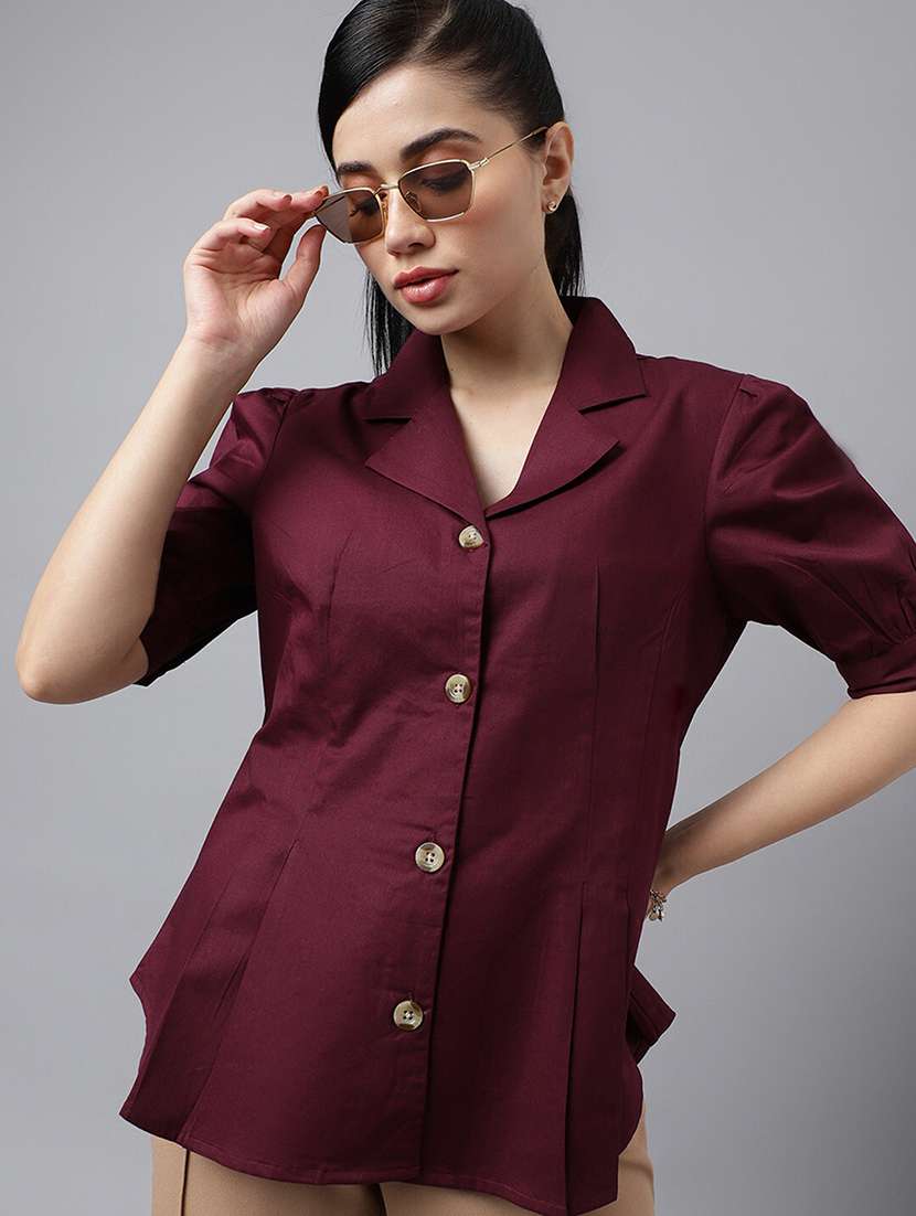 women solid lapel collar regular fit shirt - 22038635 -  Zoom Image - 0