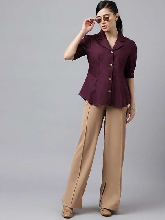 women solid lapel collar regular fit shirt - 22038635 -  Standard Image - 3