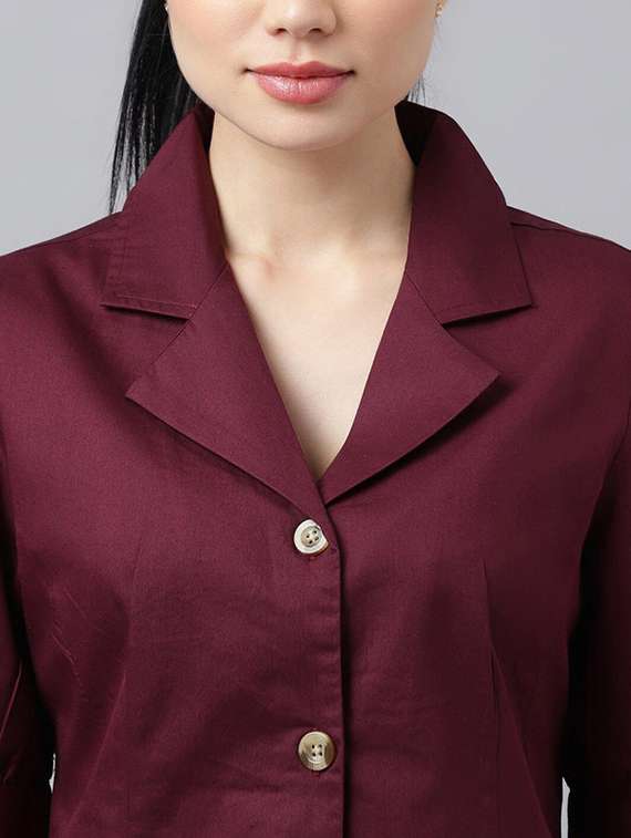 women solid lapel collar regular fit shirt - 22038635 -  Standard Image - 5