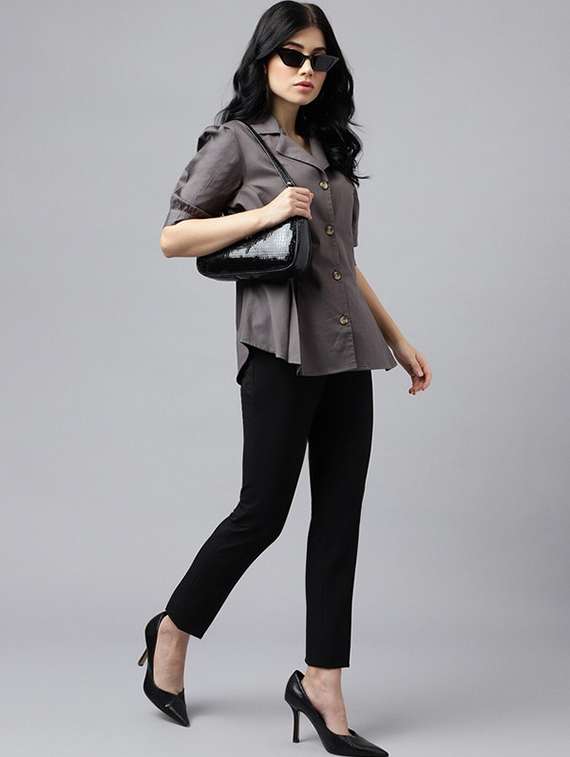 women solid lapel collar regular fit shirt - 22038636 -  Standard Image - 5