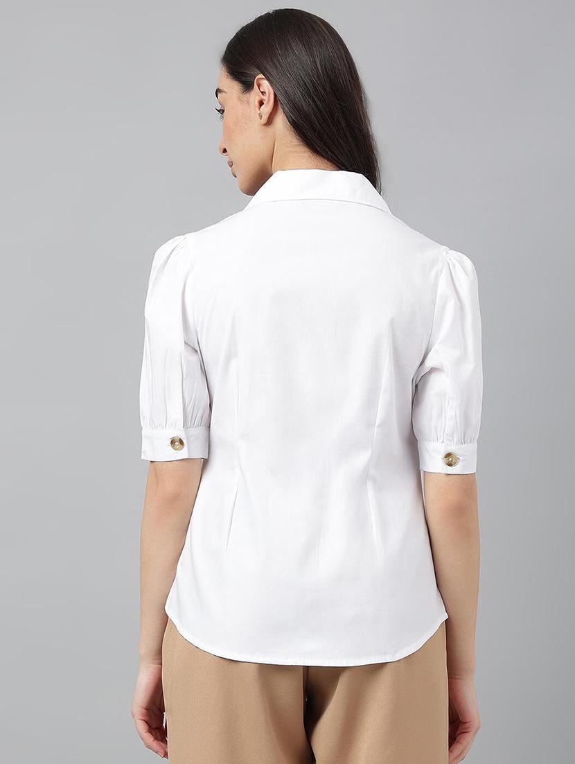 women solid lapel collar regular fit shirt - 22038641 - Standard Image - 3