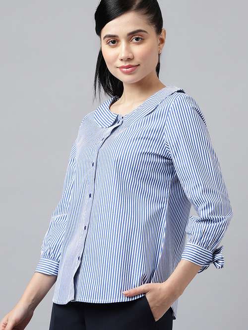 women striped peter pan collar shirt - 22038643 - Standard Image - 0