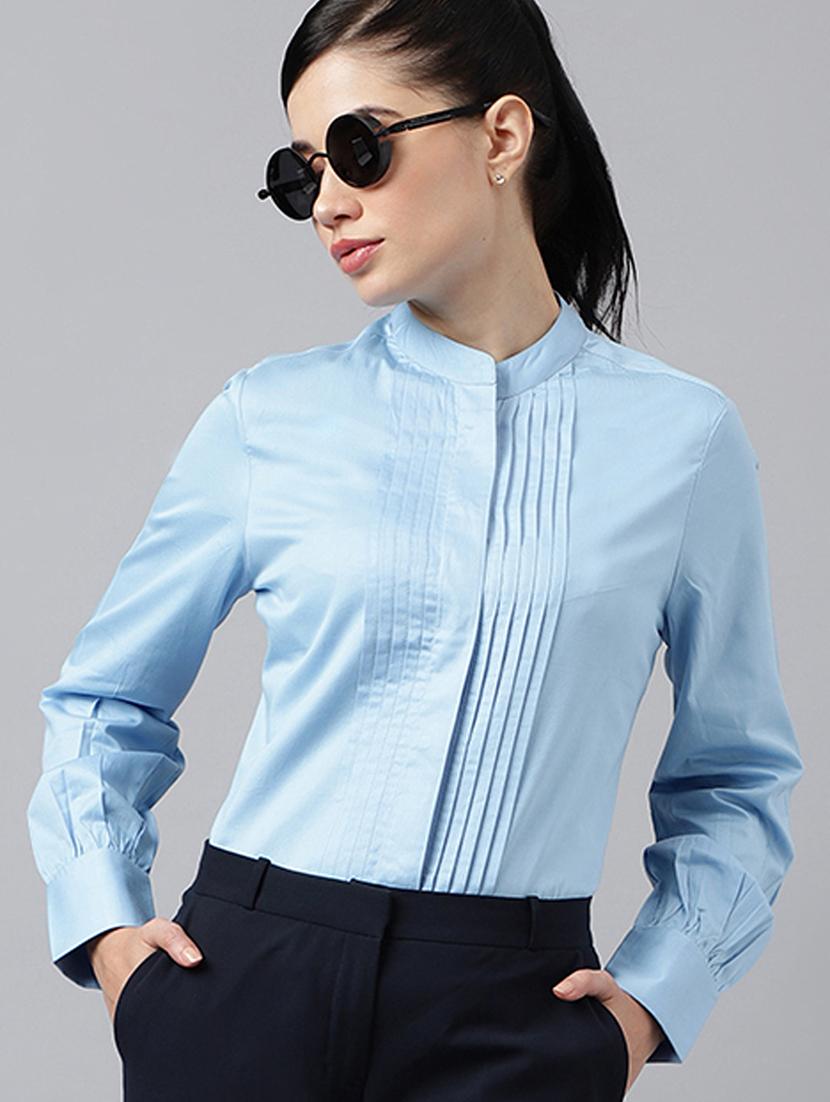 women solid mandarin collared long sleeve shirt - 22038645 - Zoom Image - 0