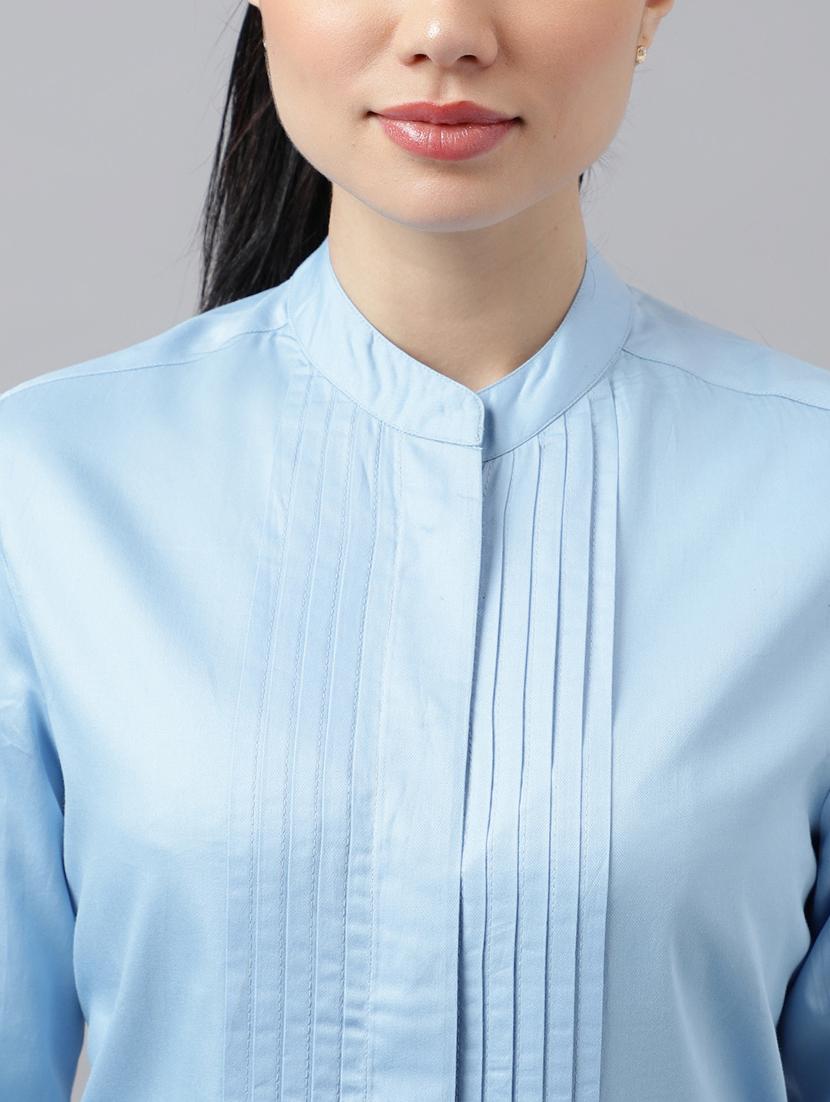 women solid mandarin collared long sleeve shirt - 22038645 - Standard Image - 3