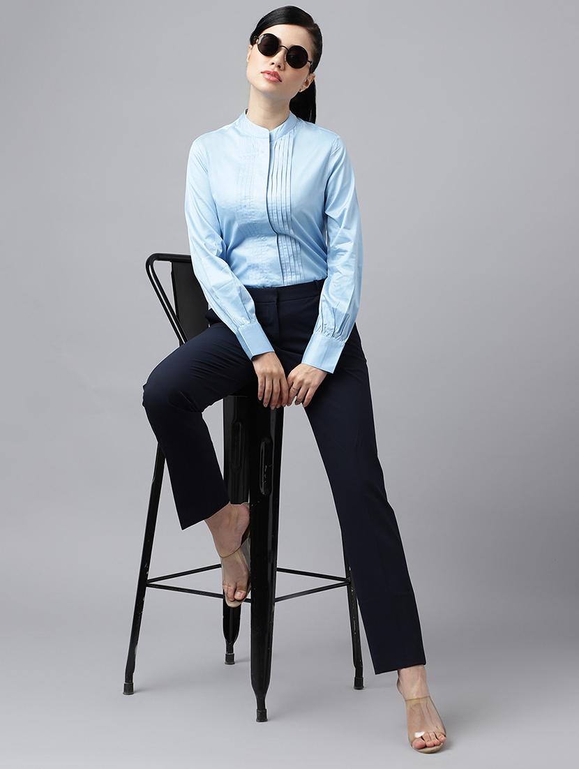 women solid mandarin collared long sleeve shirt - 22038645 - Standard Image - 5