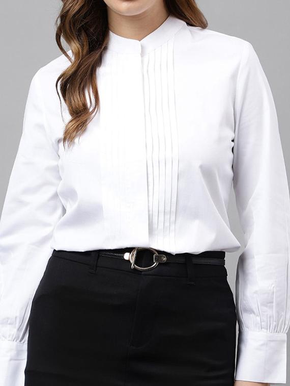 women solid mandarin collared long sleeve shirt - 22038646 - Standard Image - 3