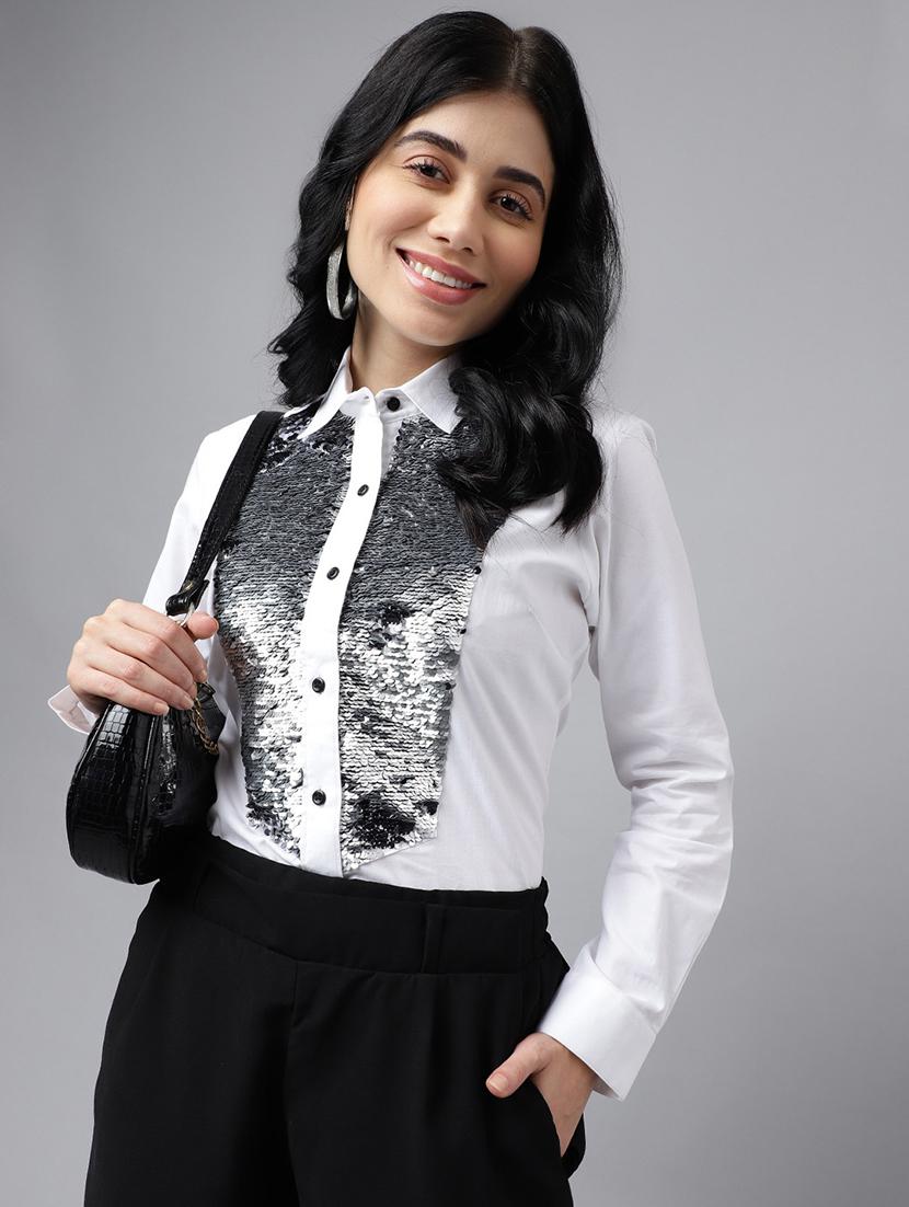 women sequined collared long sleeve shirt - 22038654 - Zoom Image - 0
