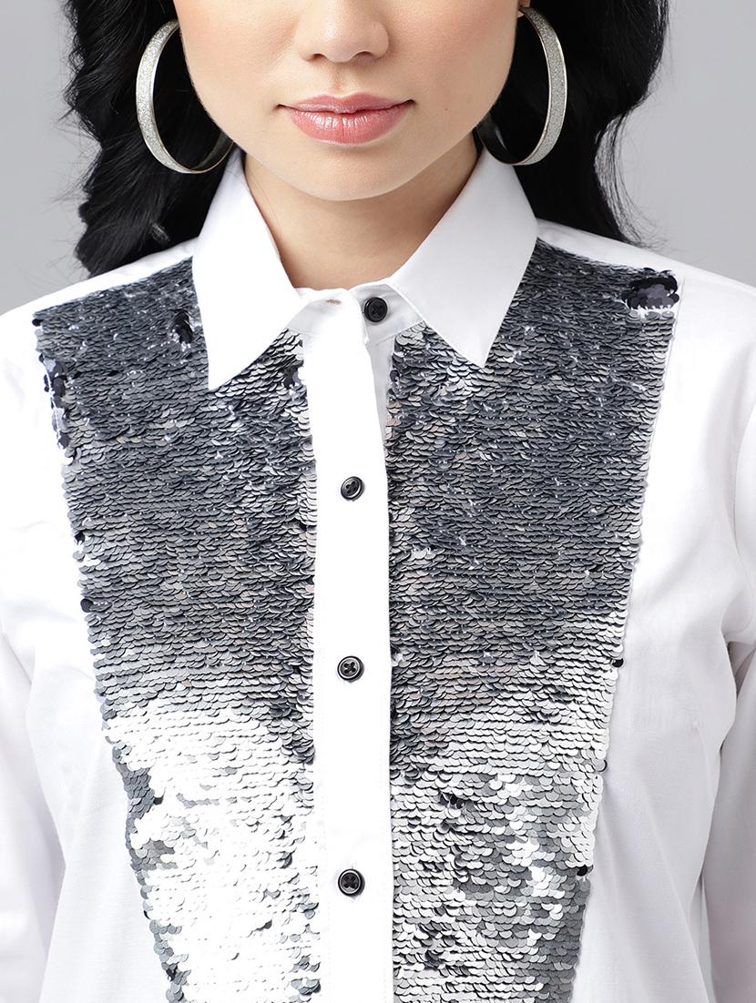 women sequined collared long sleeve shirt - 22038654 - Standard Image - 3