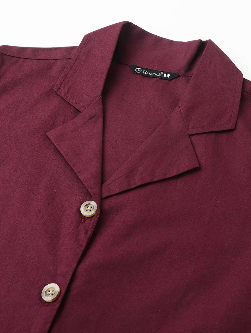 women solid lapel collar short sleeve shirt - 22038656 -  Standard Image - 5