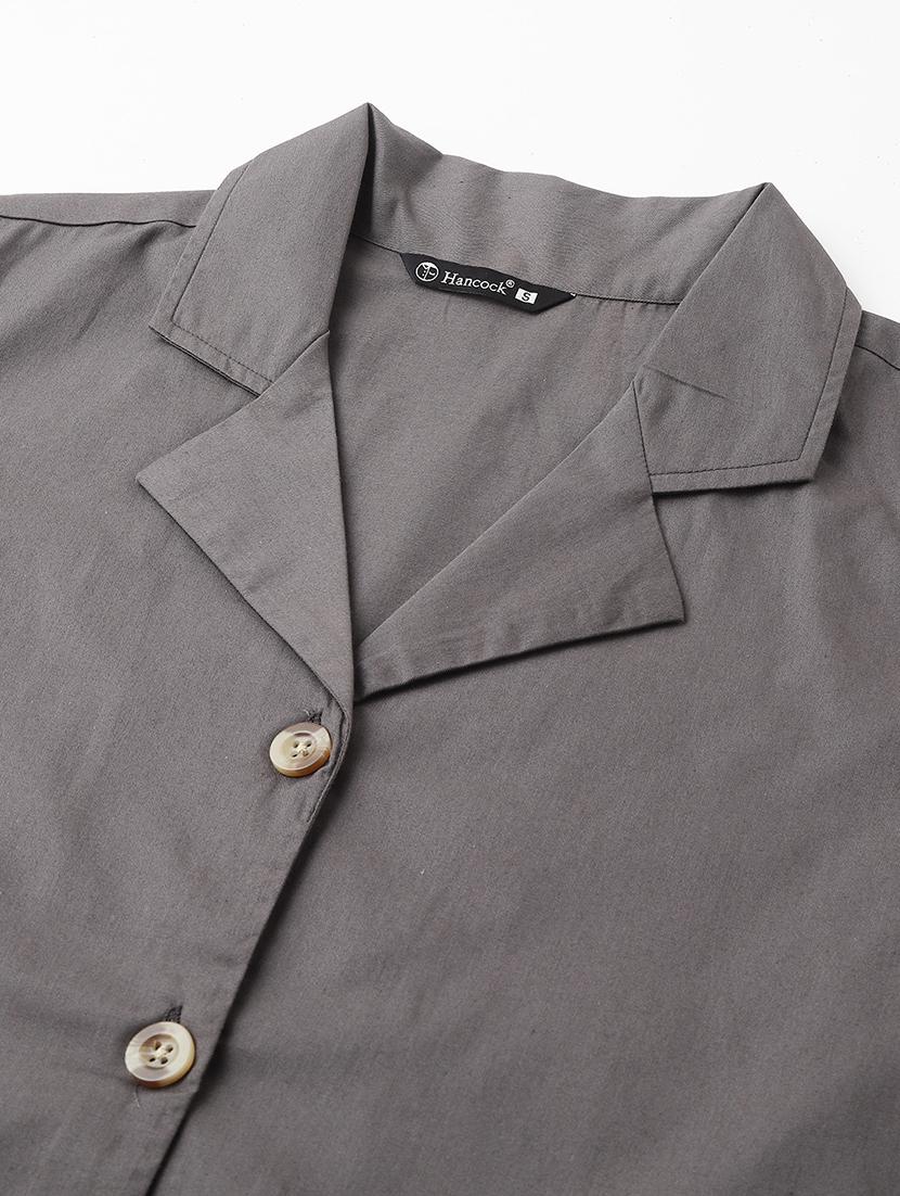 women solid lapel collar regular fit shirt - 22038657 - Standard Image - 5