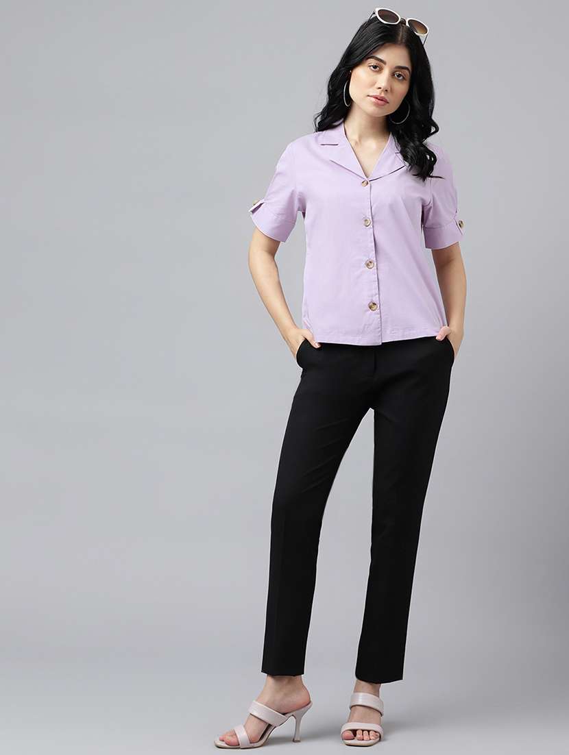 women solid lapel collar regular fit shirt - 22038658 -  Standard Image - 5