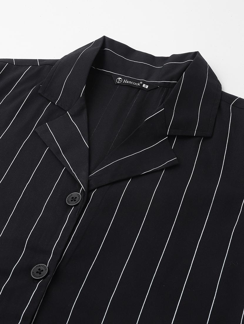 women striped lapel collar regular fit shirt - 22038660 - Standard Image - 3