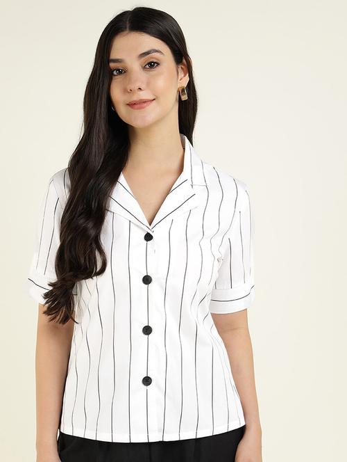 women striped lapel collar regular fit shirt - 22038662 - Standard Image - 0