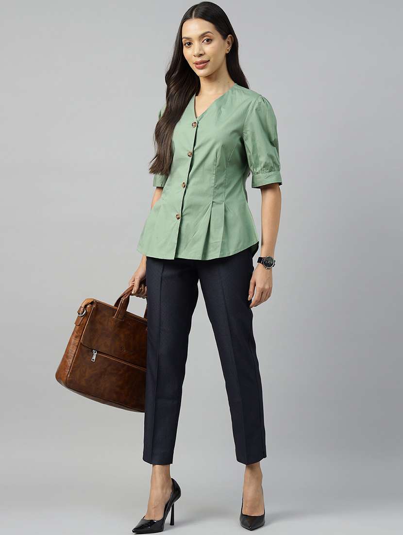 women solid puff sleeve regular fit shirt - 22038671 -  Standard Image - 5