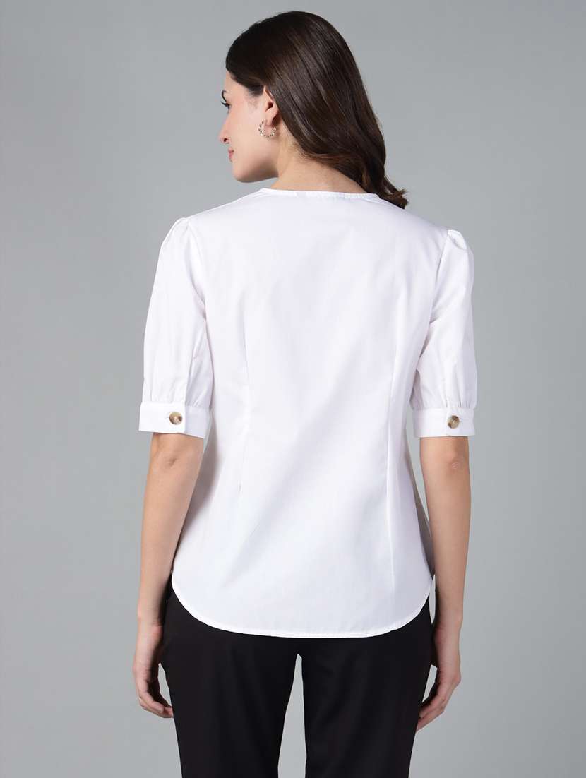 women solid puff sleeve regular fit shirt - 22038672 -  Standard Image - 3