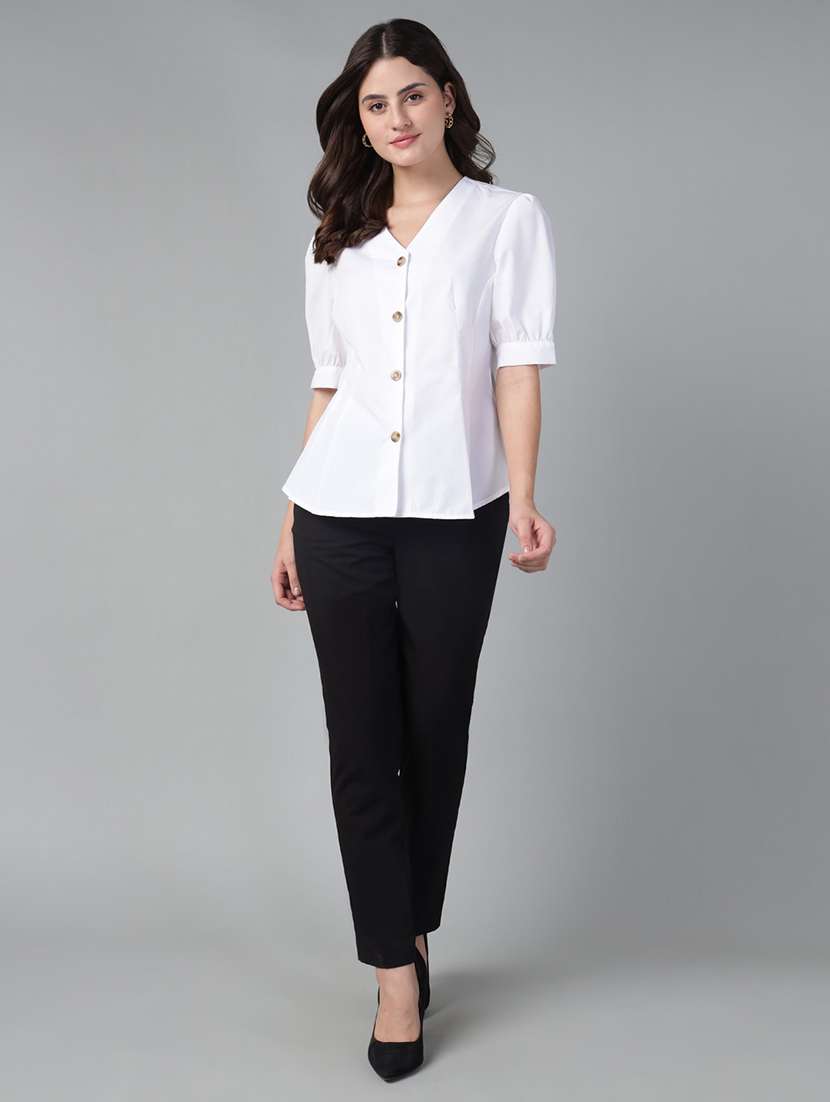 women solid puff sleeve regular fit shirt - 22038672 -  Standard Image - 5