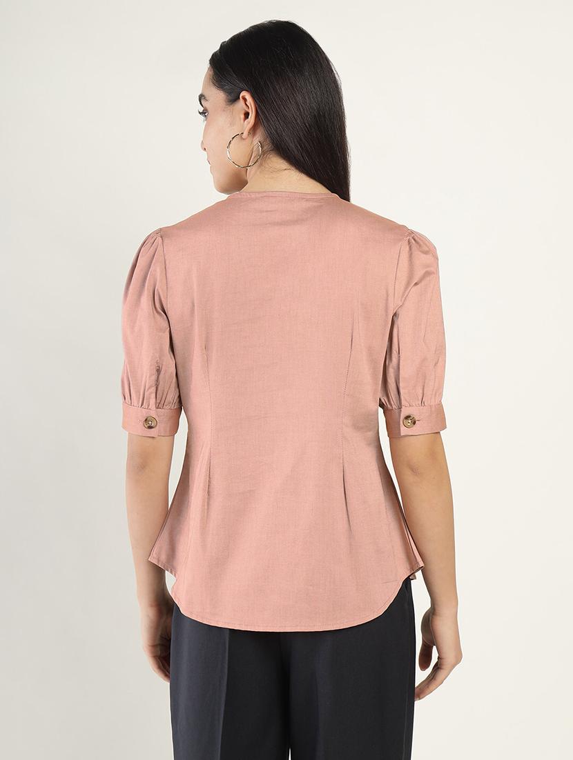 women solid v-neck puff sleeve shirt - 22038674 - Standard Image - 3