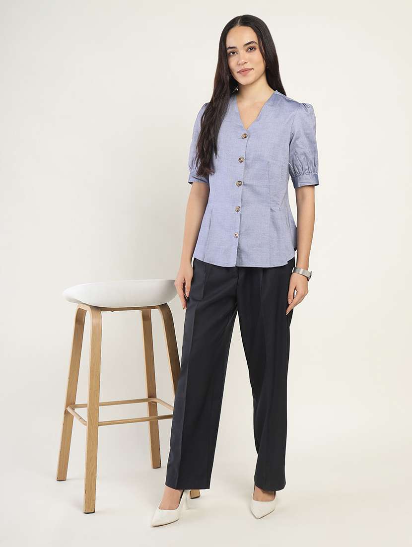 women solid puff sleeve regular fit shirt - 22038675 -  Standard Image - 5