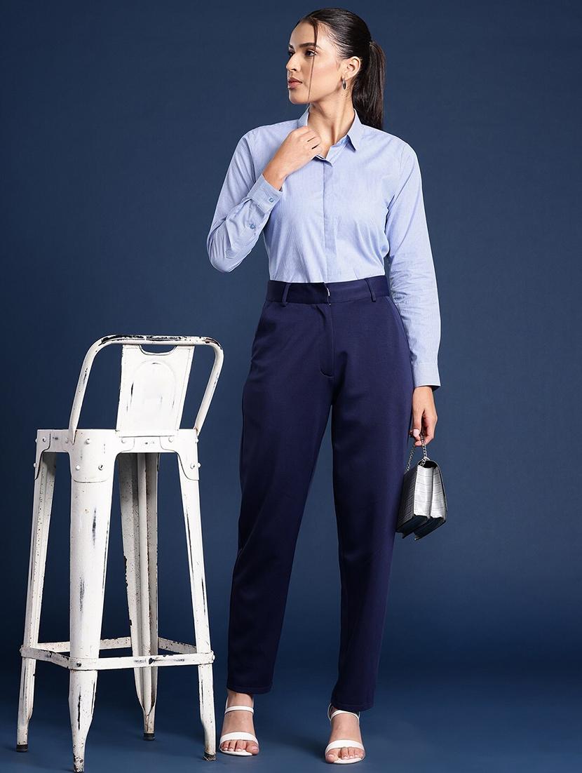 women striped collared long sleeve shirt - 22038689 - Standard Image - 3