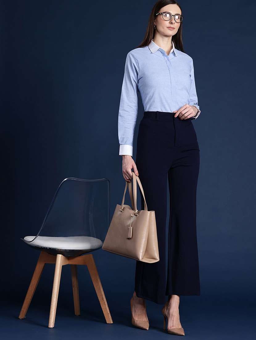 women solid collared long sleeve shirt - 22038692 -  Standard Image - 3