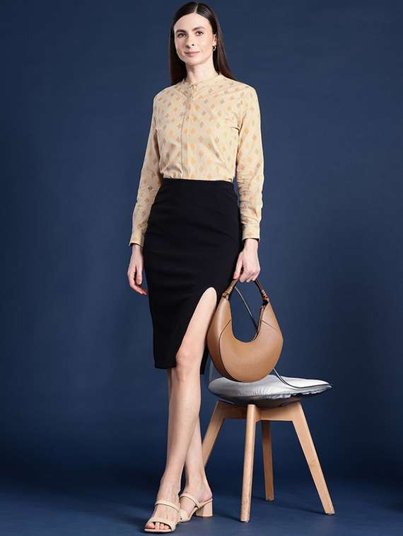 women printed mandarin collared long sleeves shirt - 22038697 -  Standard Image - 3