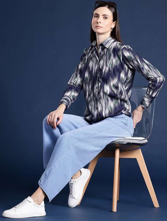 women printed collared long sleeves shirt - 22038704 - Standard Image - 5