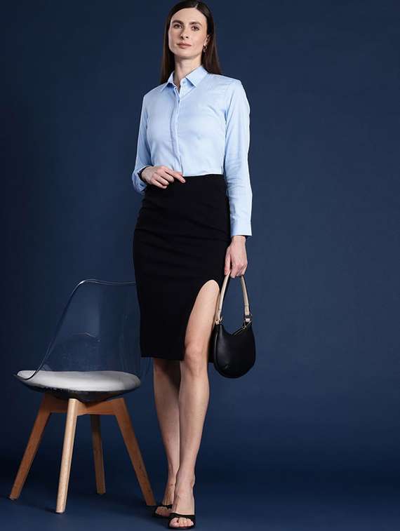 women solid collared long sleeve shirt - 22038715 - Standard Image - 3