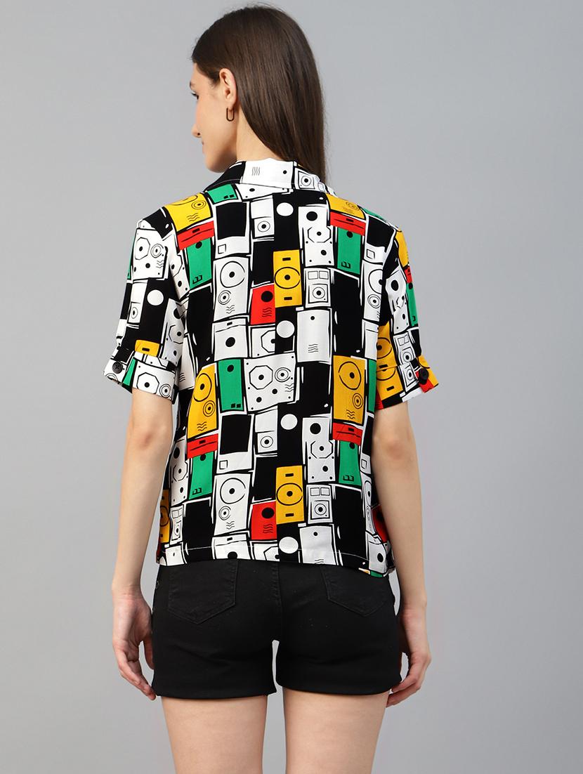 women printed lapel collar regular fit shirt - 22038731 - Standard Image - 3