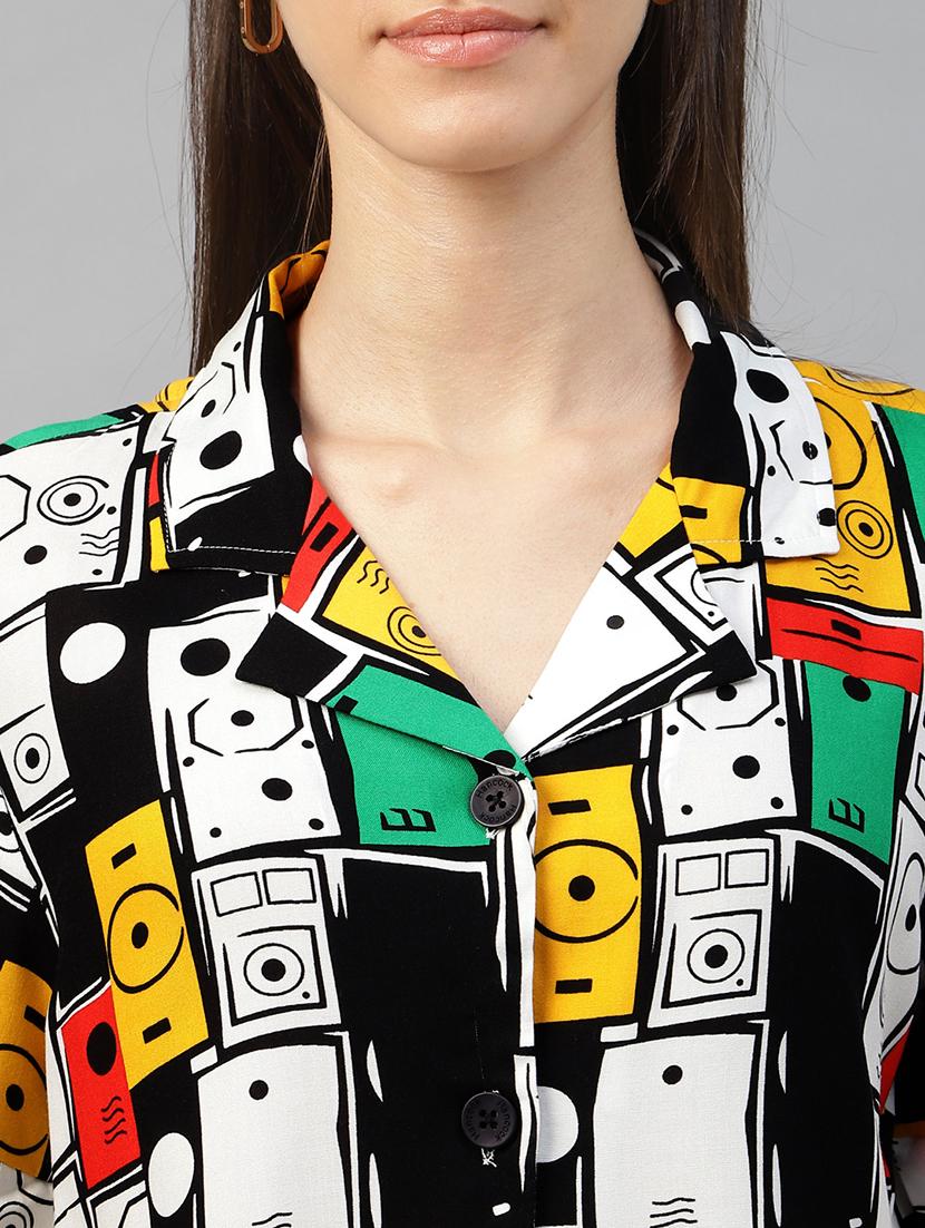 women printed lapel collar regular fit shirt - 22038731 - Standard Image - 5