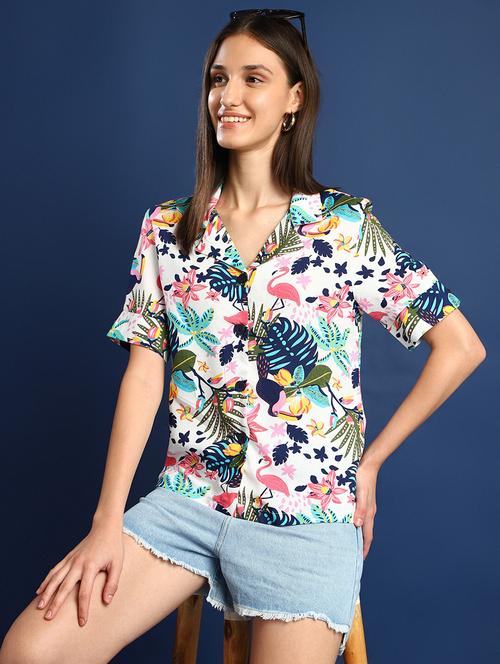 women printed lapel collar regular fit shirt - 22038733 - Standard Image - 0