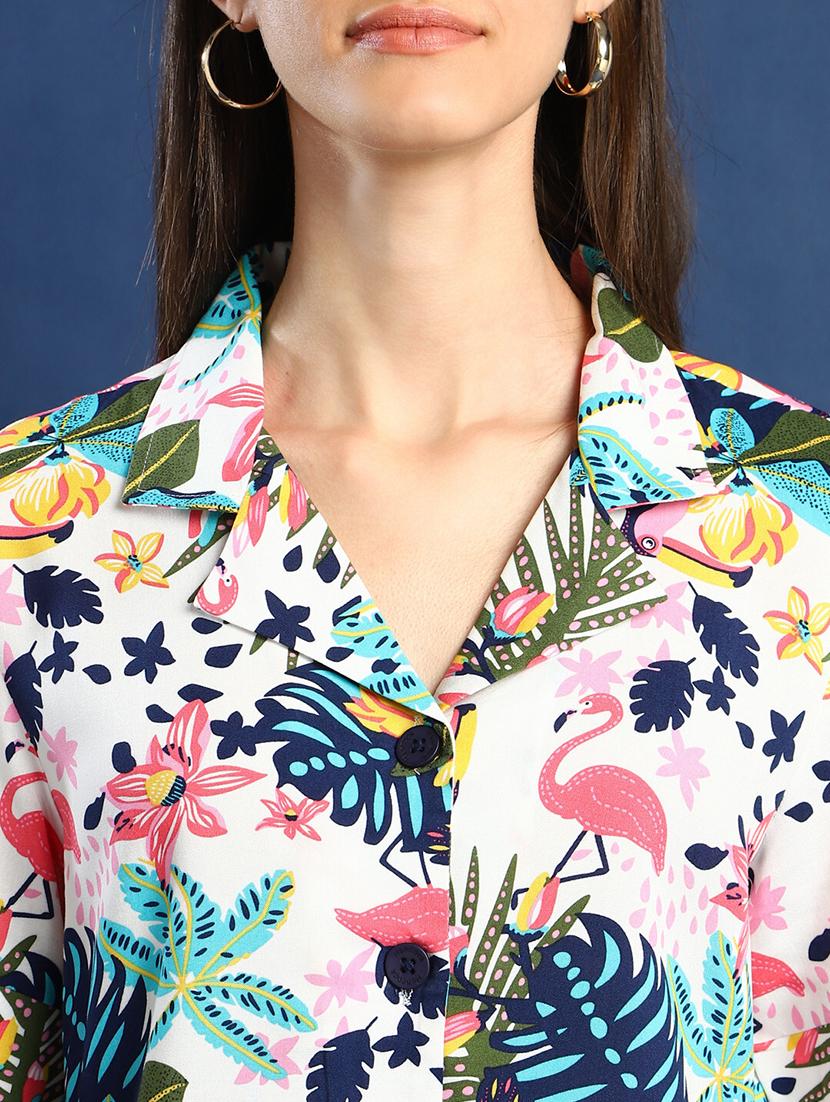 women printed lapel collar regular fit shirt - 22038733 - Standard Image - 5