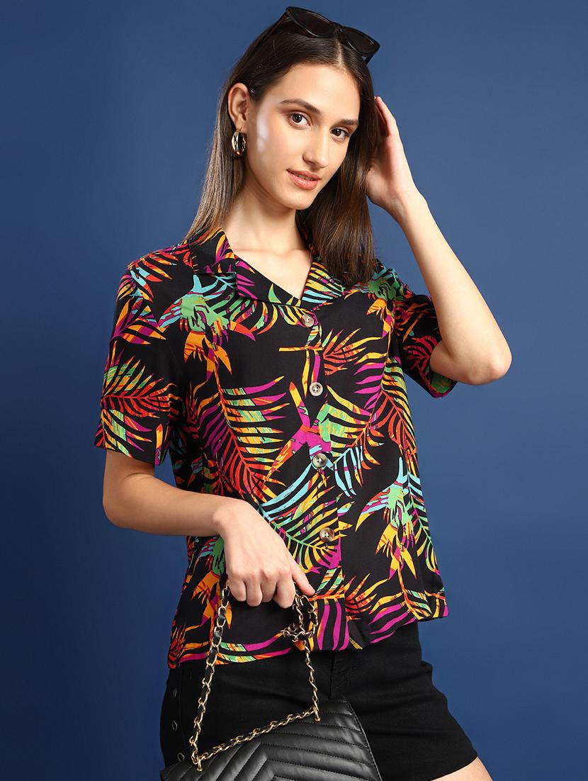 women printed collared short sleeves shirt - 22038736 -  Zoom Image - 0