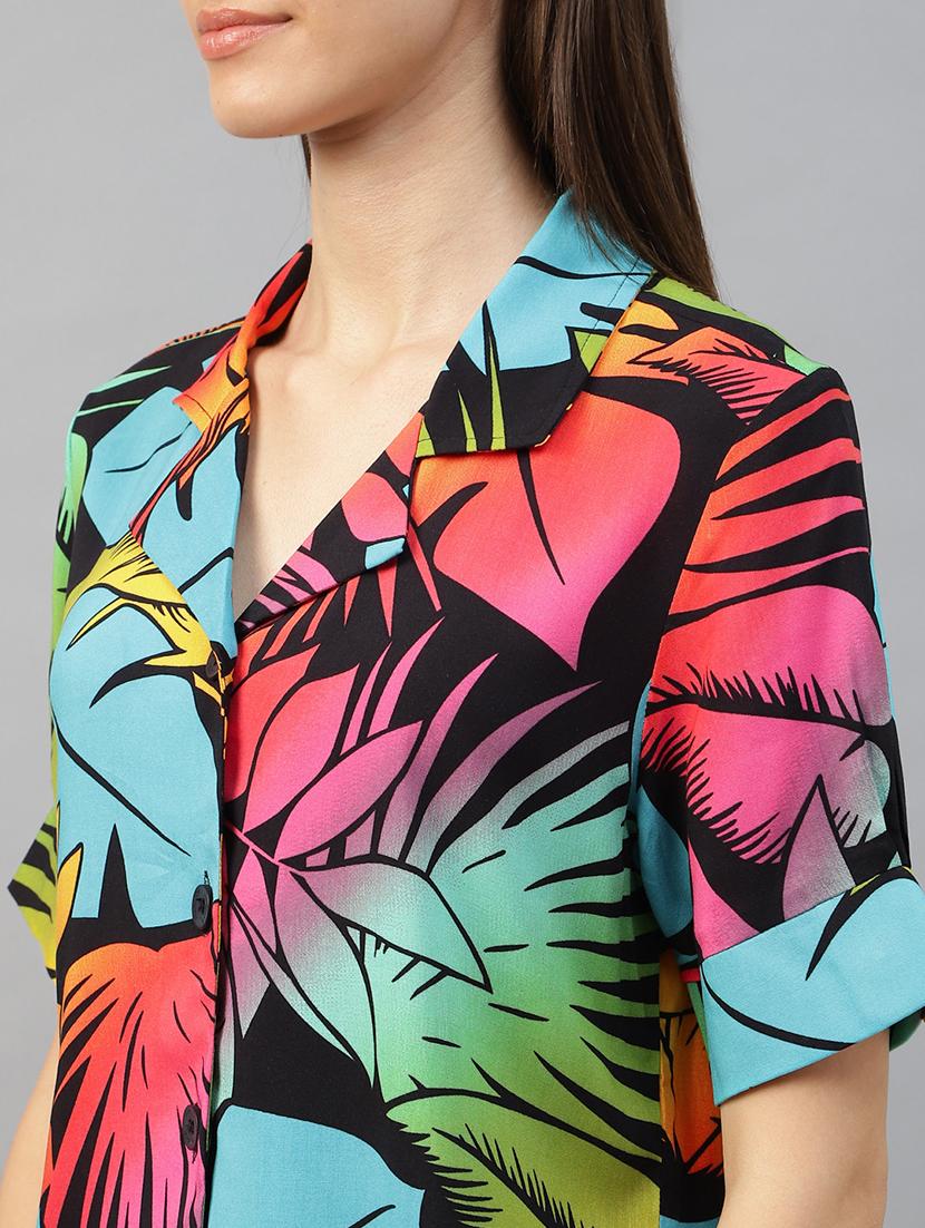 women printed lapel collar regular fit shirt - 22038737 - Standard Image - 5