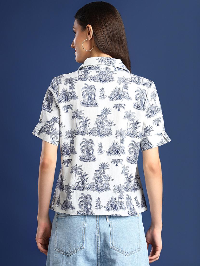 women printed collared short sleeves shirt - 22038739 - Standard Image - 3