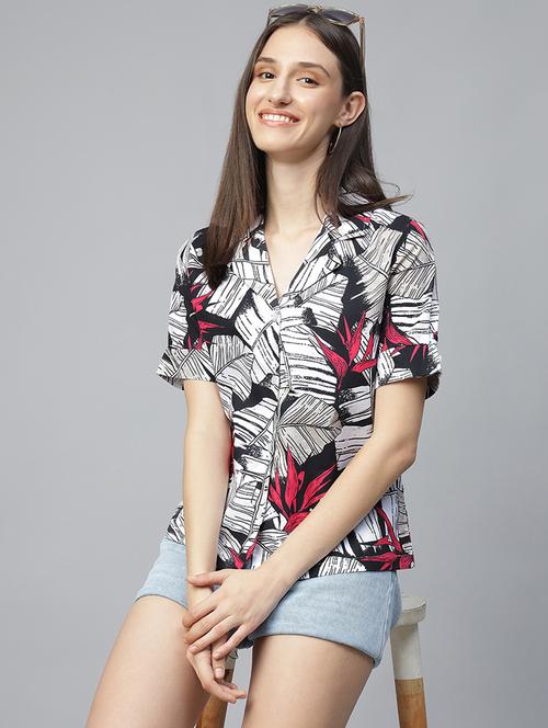 women printed lapel collar regular fit shirt - 22038740 - Standard Image - 0