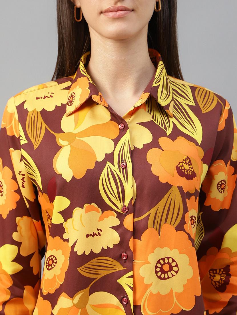 women printed collared long sleeves shirt - 22038744 - Standard Image - 5