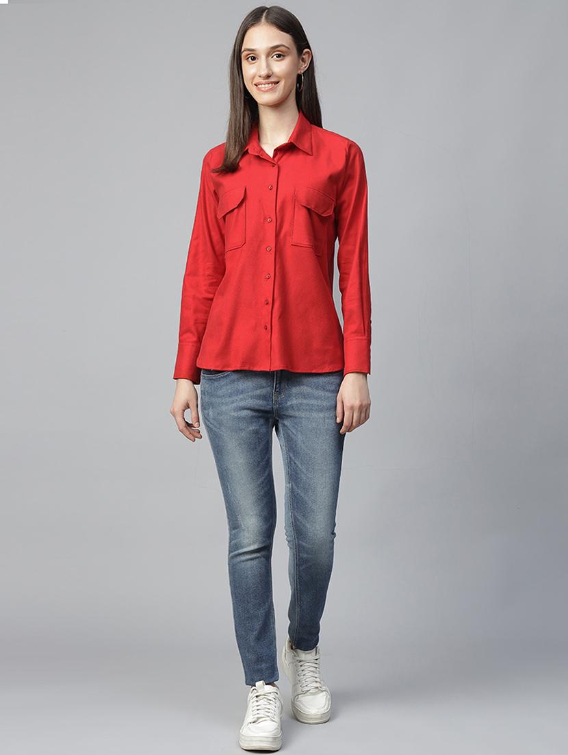 women solid collared long sleeve shirt - 22038750 - Standard Image - 3