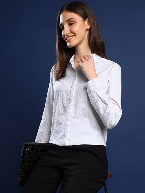 women solid collared long sleeve shirt - 22038757 -  Standard Image - 0