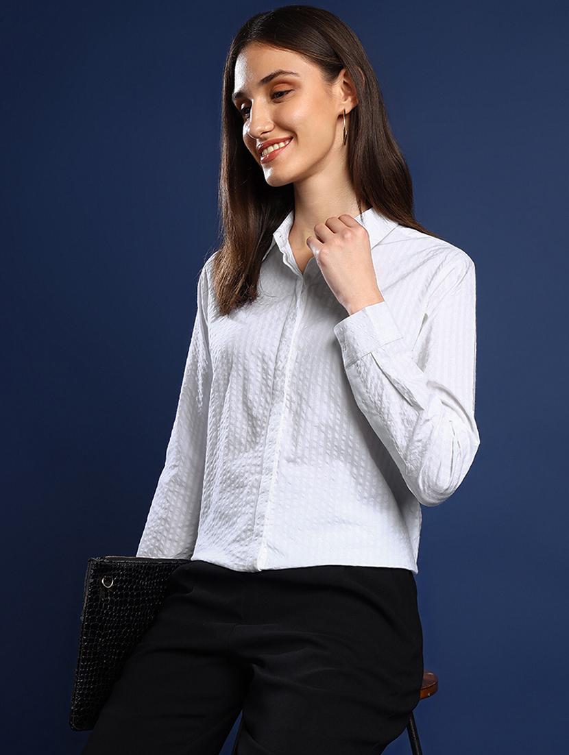 women solid collared long sleeve shirt - 22038757 -  Zoom Image - 0