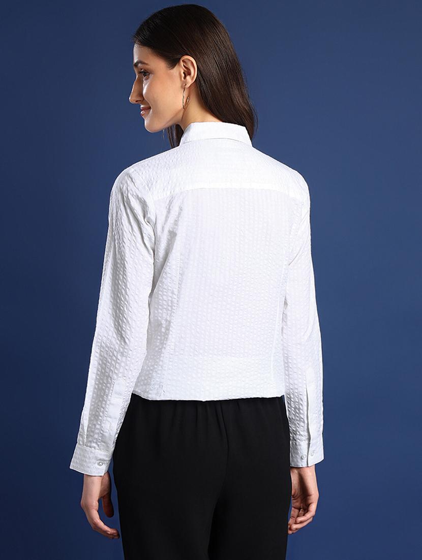 women solid collared long sleeve shirt - 22038757 - Standard Image - 3