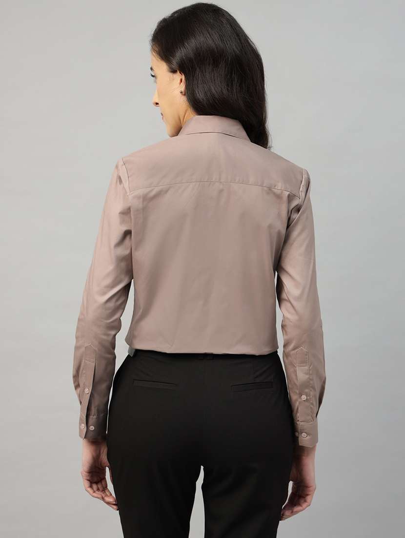 women solid collared long sleeve shirt - 22038766 -  Standard Image - 3