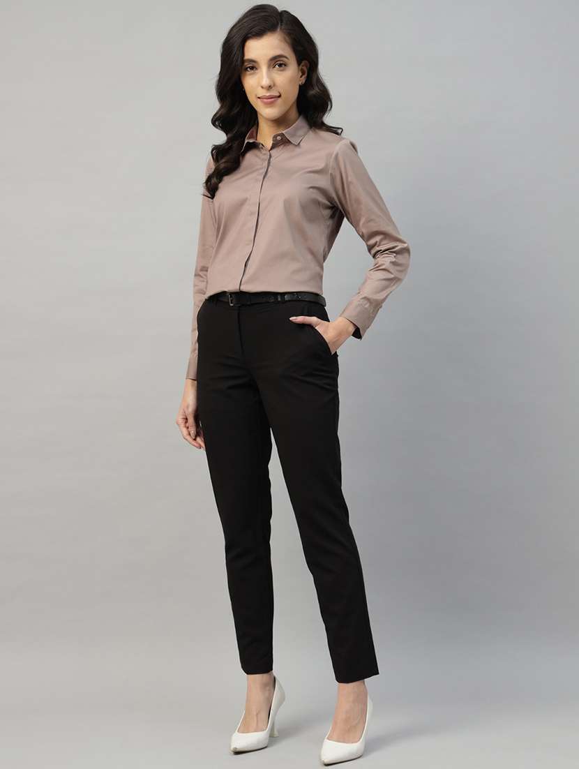 women solid collared long sleeve shirt - 22038766 -  Standard Image - 5