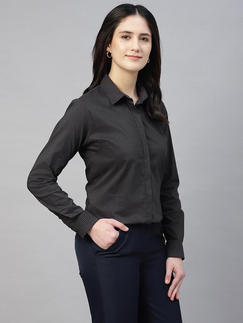 women striped collared long sleeve shirt - 22038769 - Zoom Image - 0