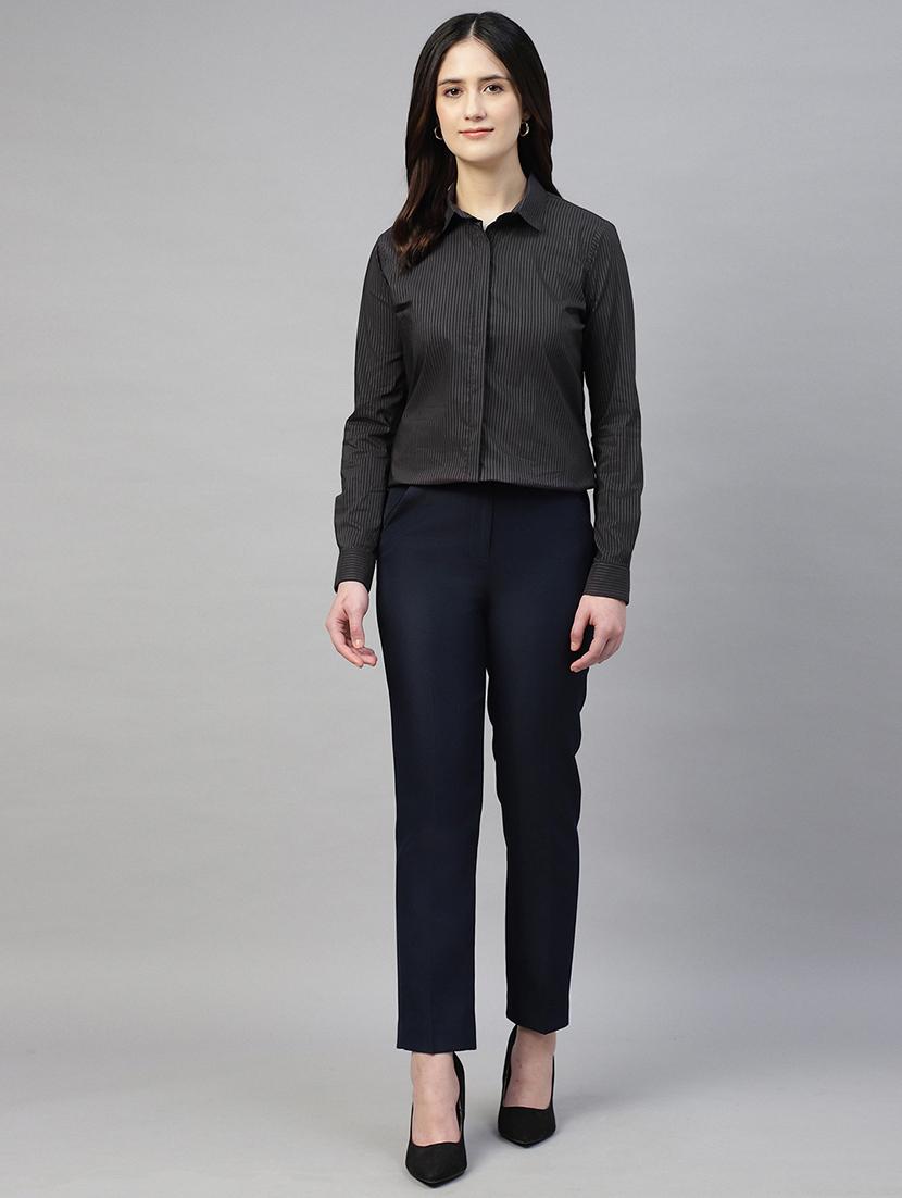 women striped collared long sleeve shirt - 22038769 - Standard Image - 3